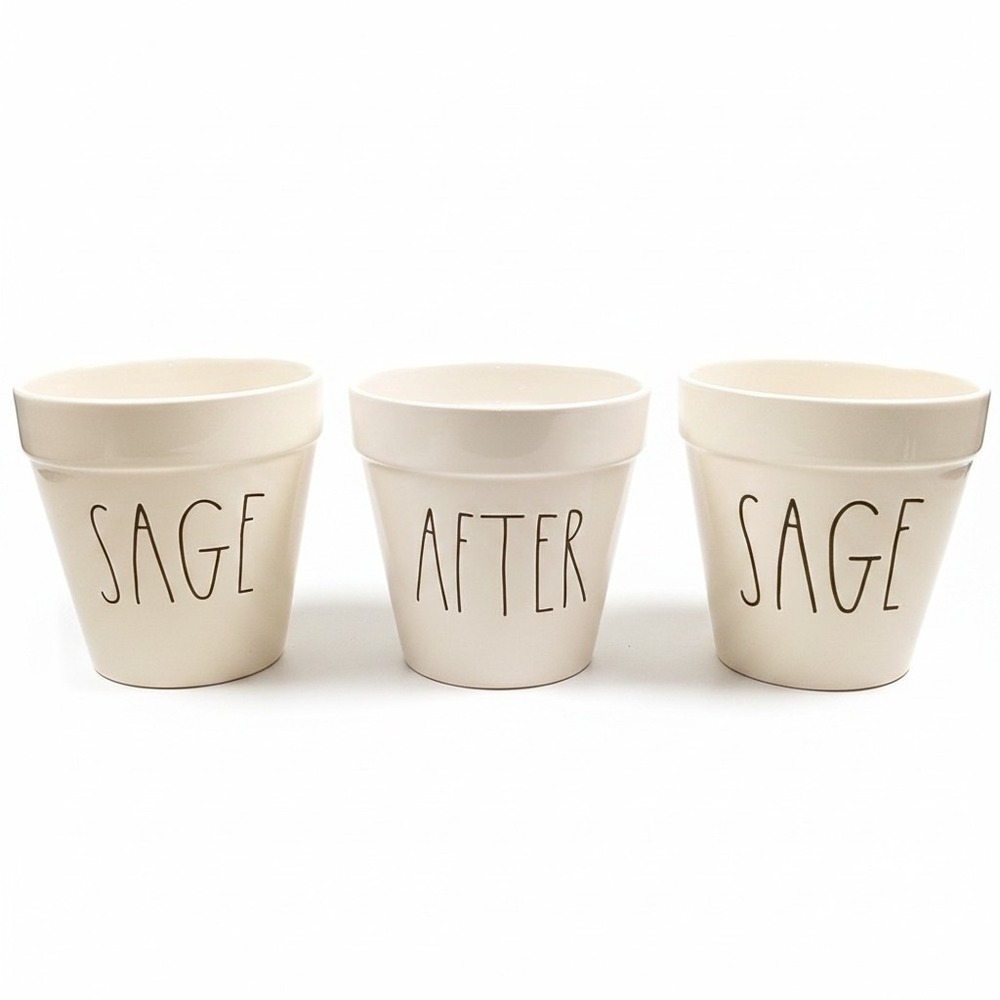 Rae‎ Dunn Sage After Sage Ceramic Planter Set 3 Piece Cream Farmhouse Decor Pot